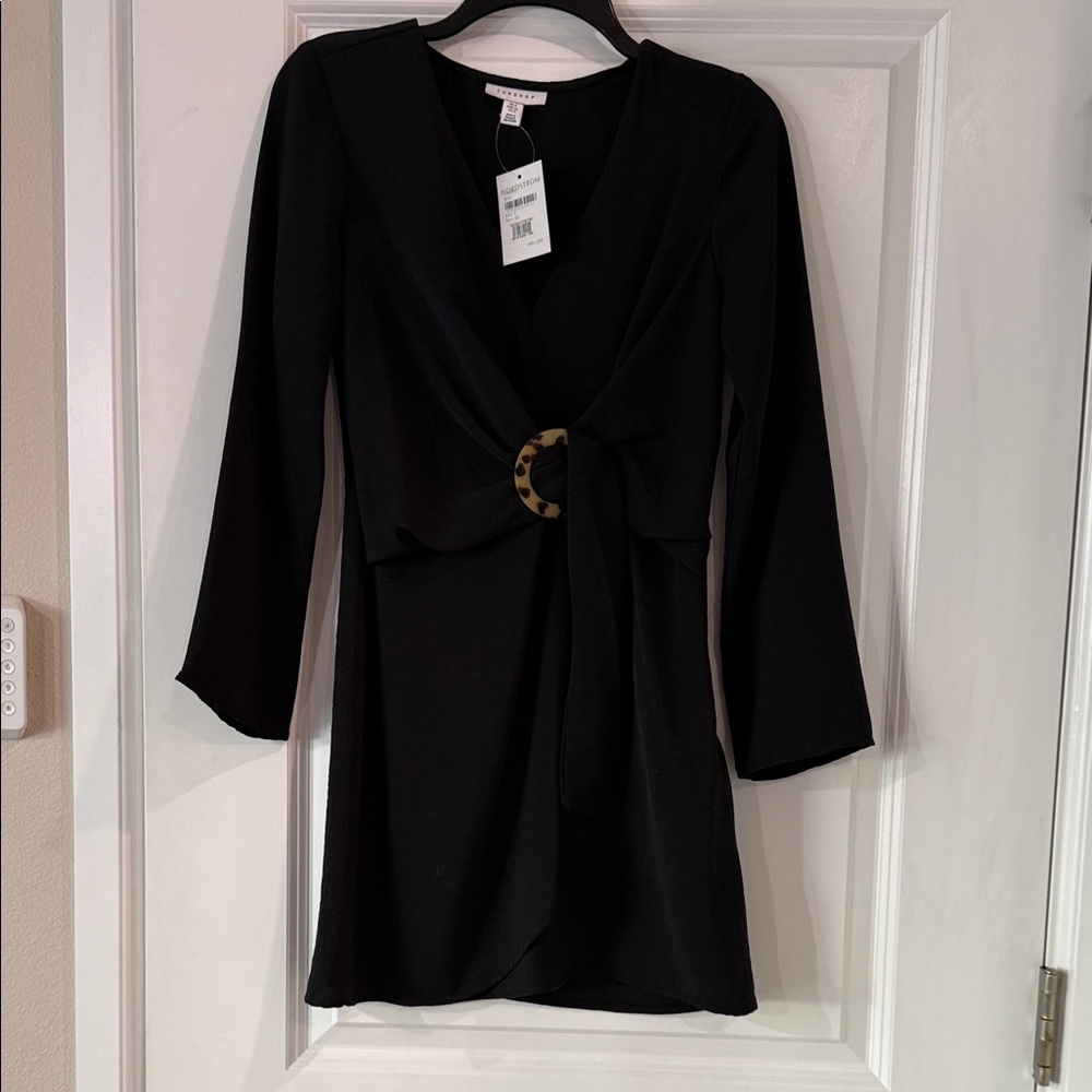 Topshop Black Long Sleeve Dress with Ring Accent